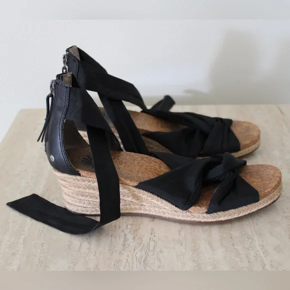 UGG Black Espadrilles Wedges Size 8 - Picture 2 of 9
